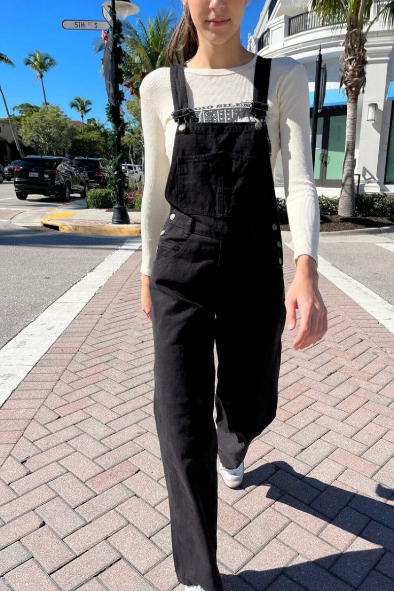 Pantalon Brandy Melville Hayley Overalls Noir | NZZ-86593617